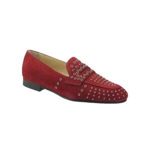 RON White Women Red "Kaysen" Cashmere Suede Loafer Grommet Detail
